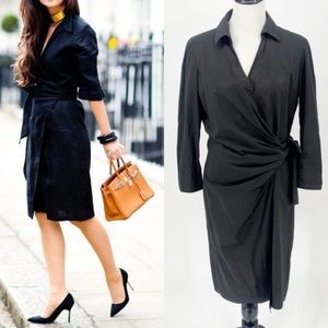 Paule Ka Classic Black Collared Wrap Dress 44